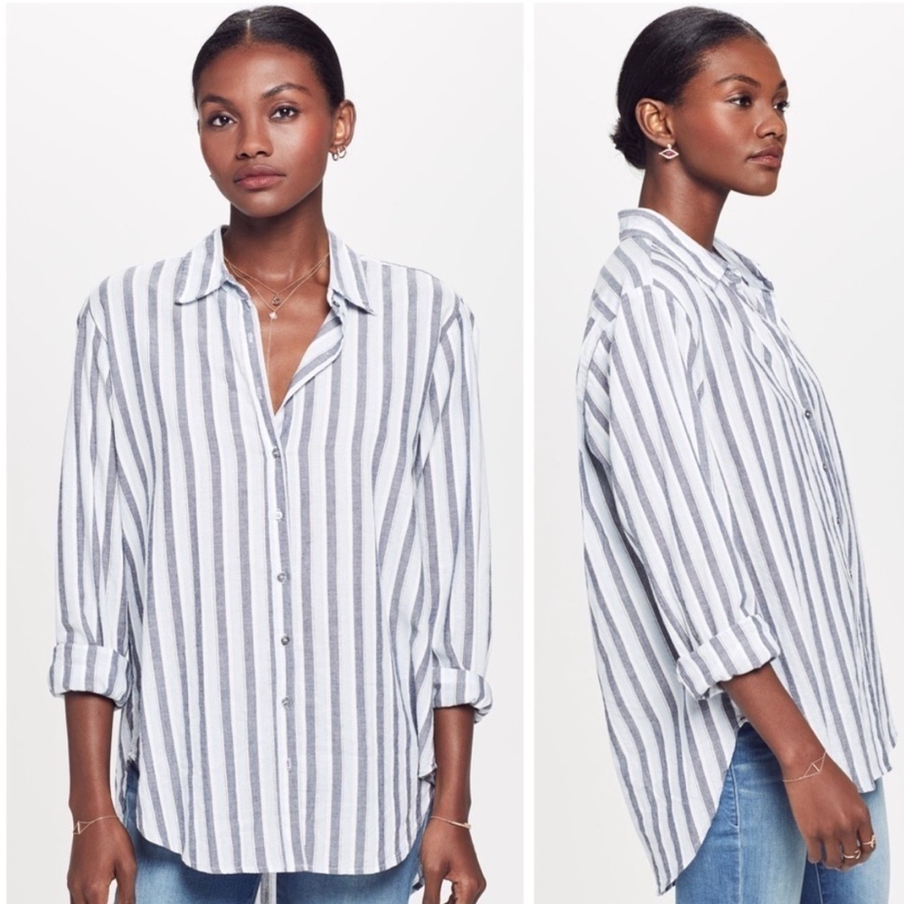 Xirena Beau Button Up Striped‎ Shirt The Blues Metallic Small